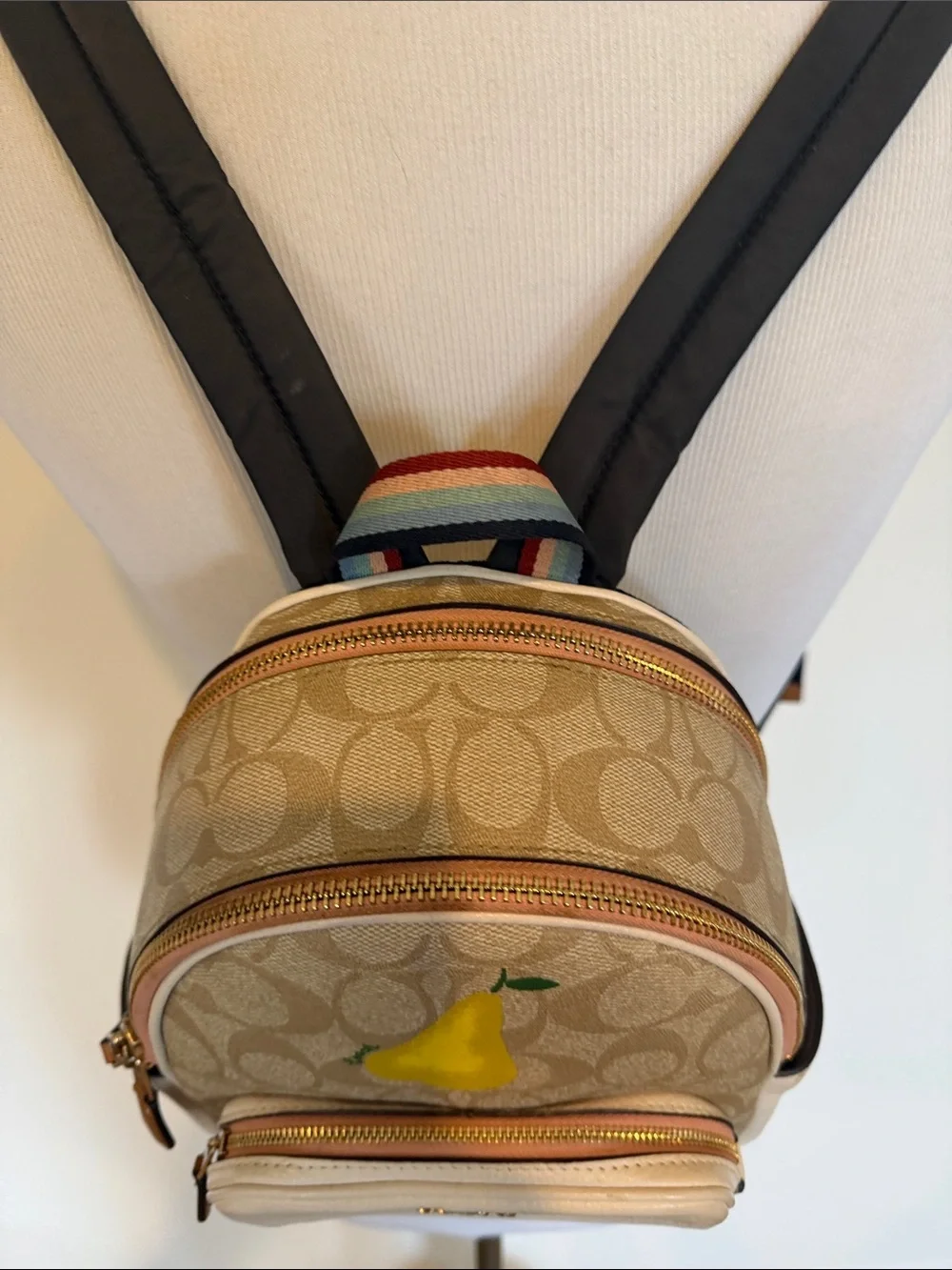 Coach Cream Signature Mini Backpack with Yellow Pear Motif